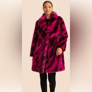 TRINA TURK NEW Super Soft Faux Fur Long Pea Coat DIANELLA TICKLED PINK/AMARANTH
